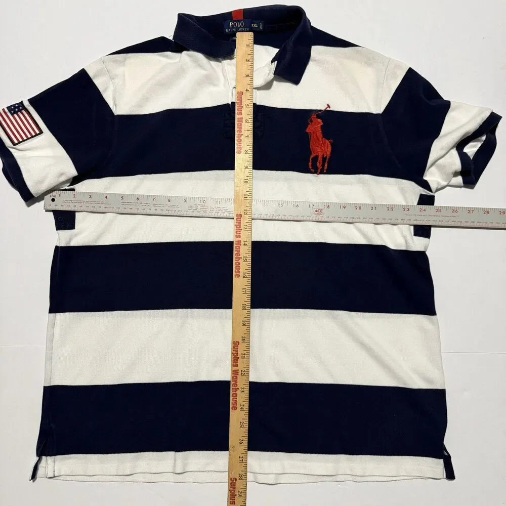 Polo Ralph Lauren Big Pony USA Flag Rugby Shirt Men’s XXL Custom Fit Blue White